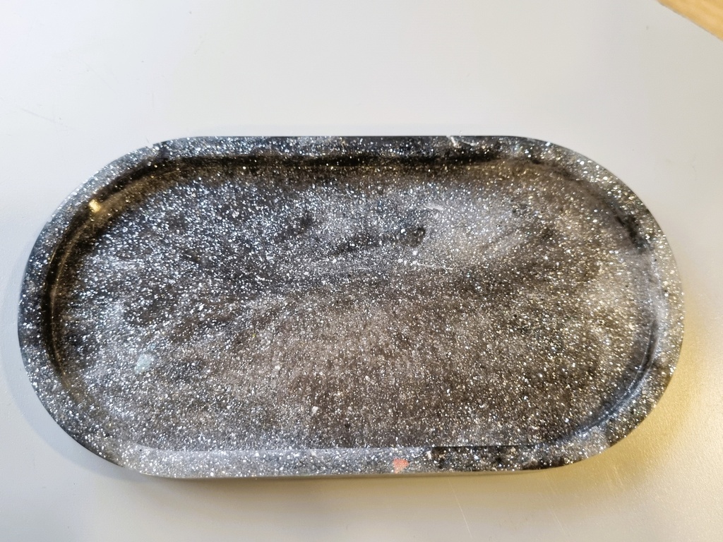 Plateau Noir Marbré Argenté ( L 17,5 cm L  9 cm)