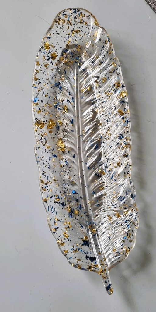 Vide Poche Plume Bleuté et Doré(L 23,5 cm L 8,5 cm)