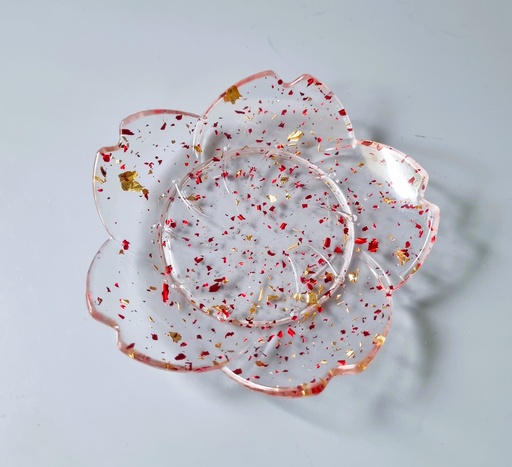 Vide Poche Fleur de Cerisier Rouge et Doré ( L10 cm L 10 cm)