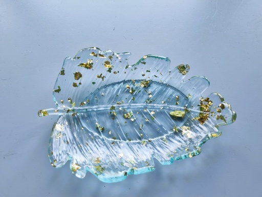  Feuille Bleu Transparent Doré (L14 cm L 9 cm)